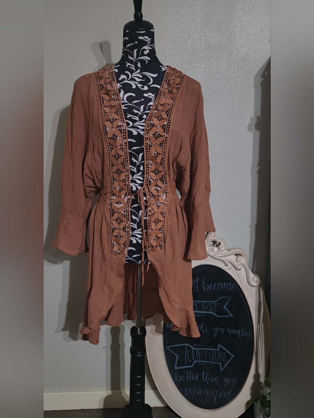 Love Tree Rust Crochet-Trim Swim Coverup